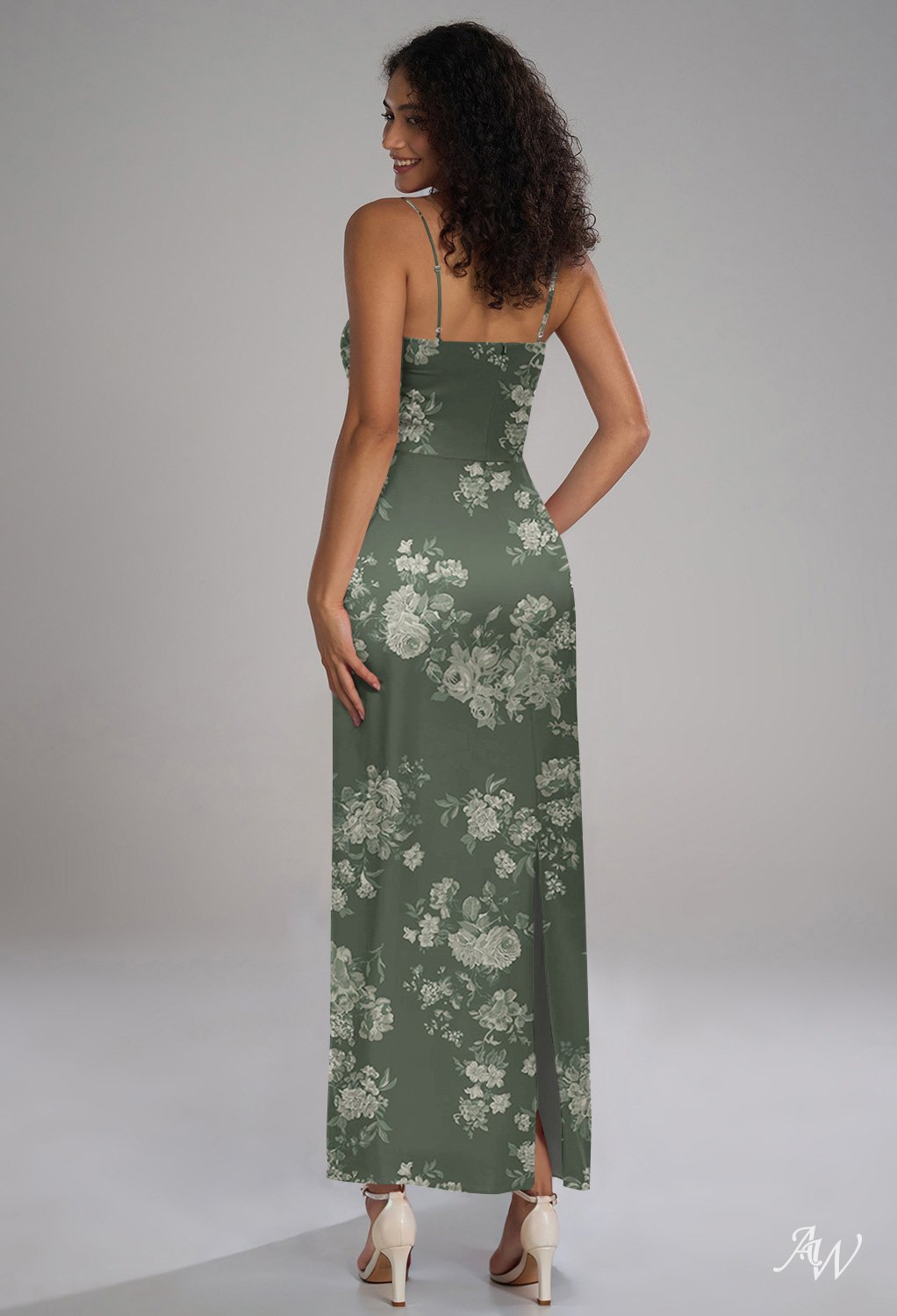 AW Laila Trumpet Teal Rose Satin Charmeuse Wedding Guest Dresses image2
